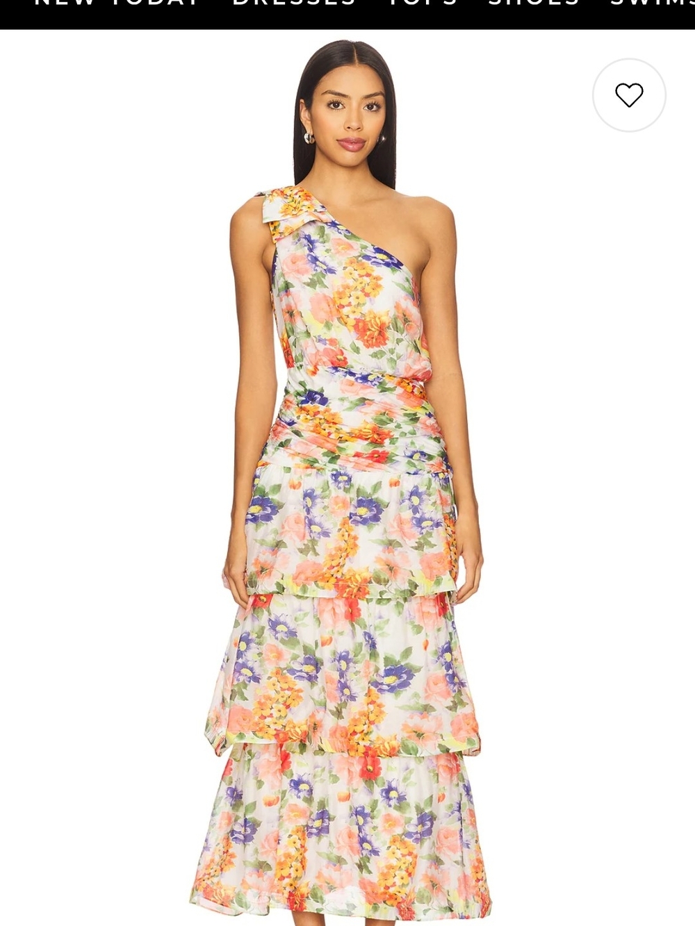 Astr The Label Natali One-Shoulder Floral Tiered Maxi Dress. Size S. NWT